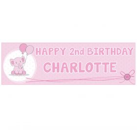 Giant Personalised Birthday Banner - Elephant Pink