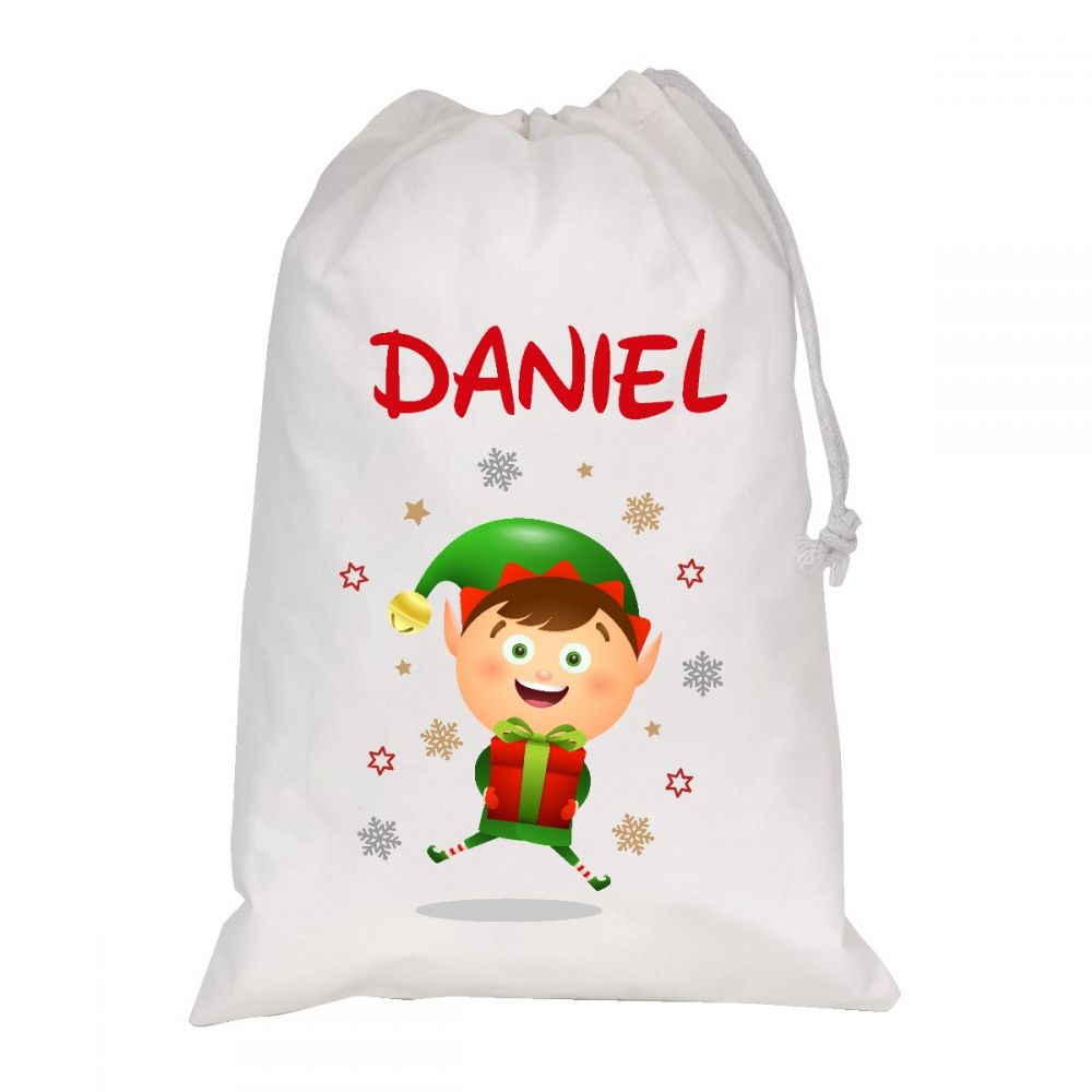 Personalised White Christmas Sacks - Elf