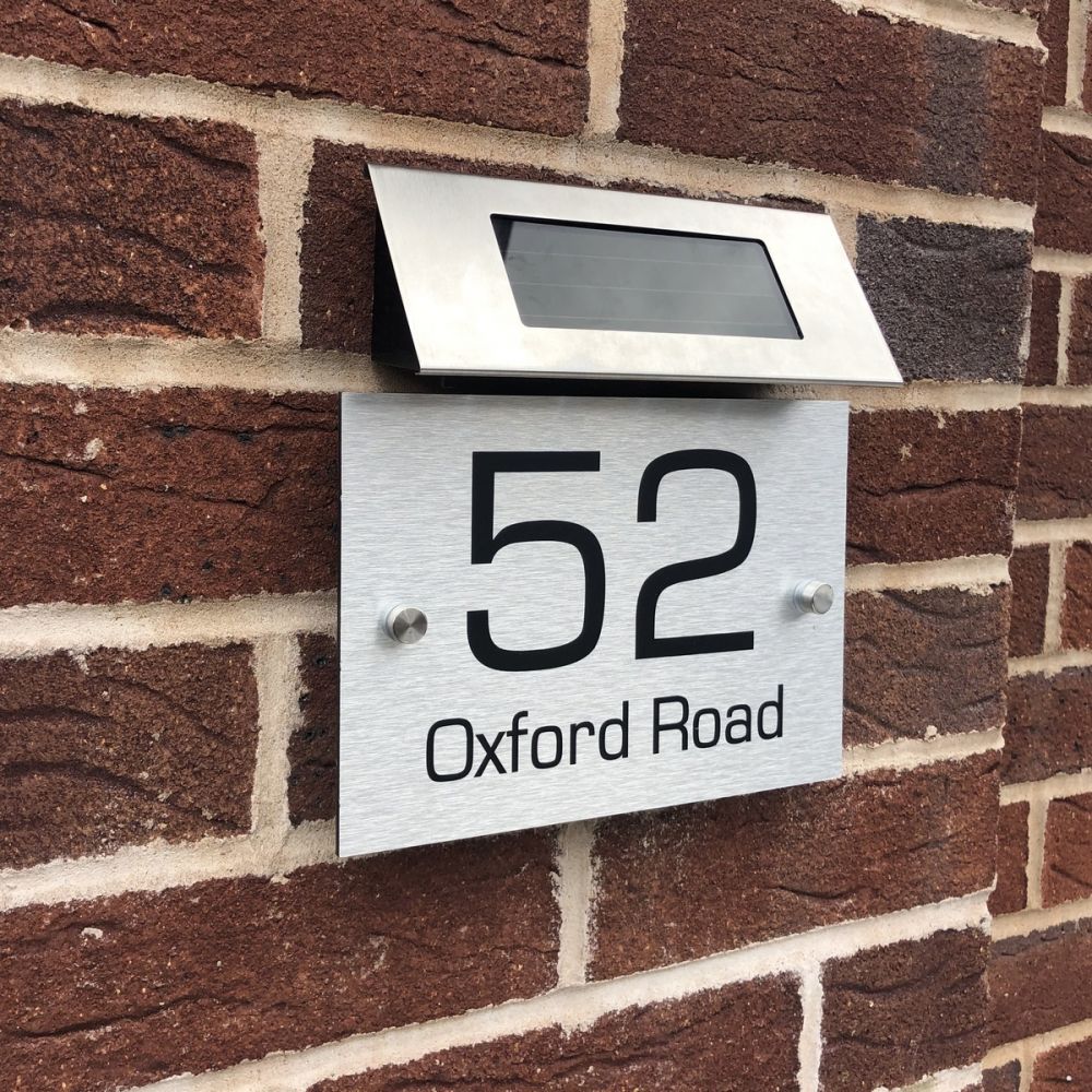 Personalised Metal Door Sign - Floating Single Panel with Solar Light