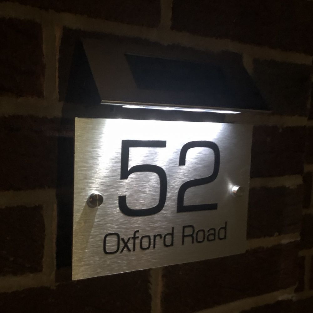 Personalised Metal Door Sign - Floating Single Panel with Solar Light