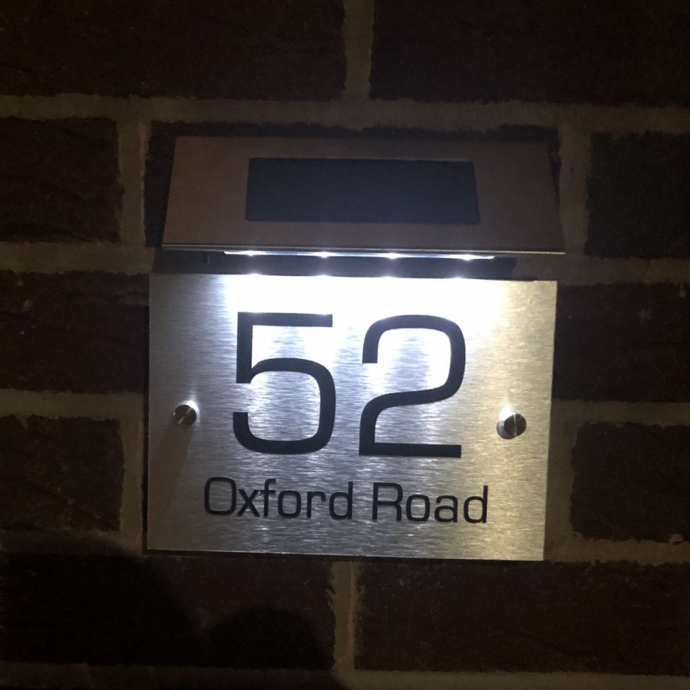 Personalised Metal Door Sign - Floating Single Panel with Solar Light