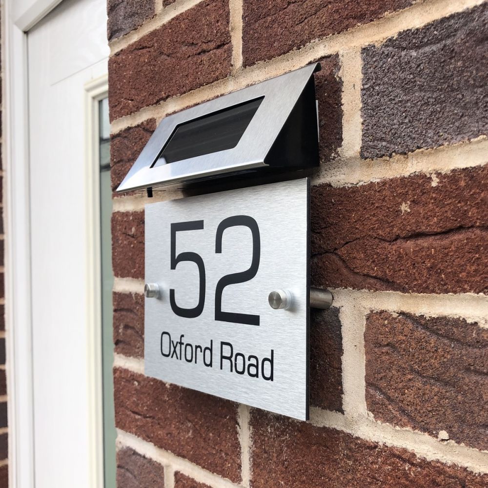 Personalised Metal Door Sign - Floating Single Panel with Solar Light