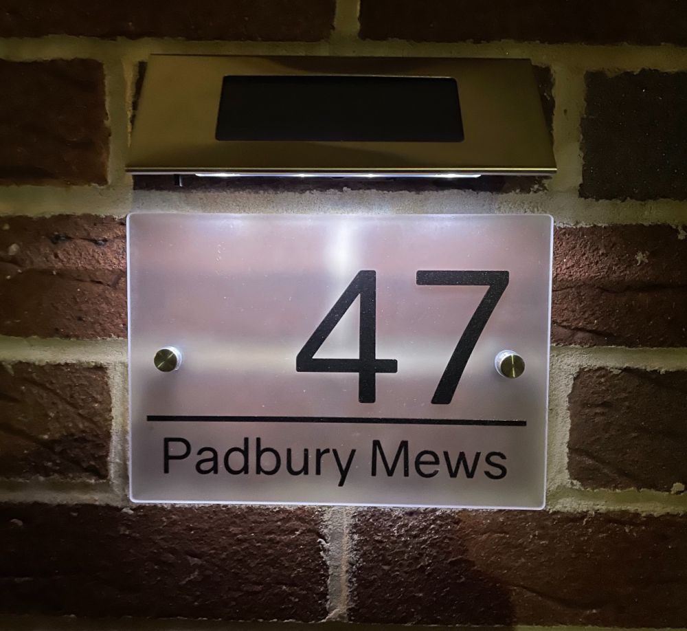 Personalised Premium Frosted Effect Door Sign with Solar Light BLN001
