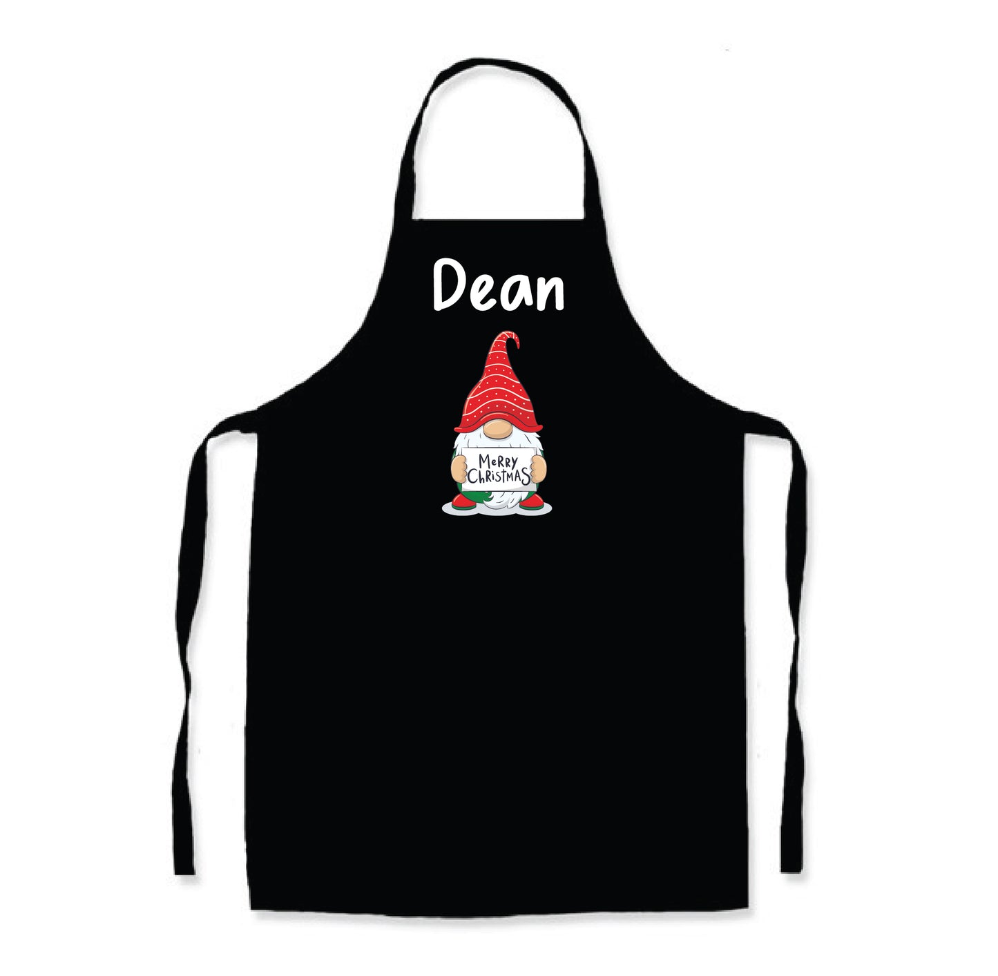 Personalised Black Christmas Name Apron - Gnome