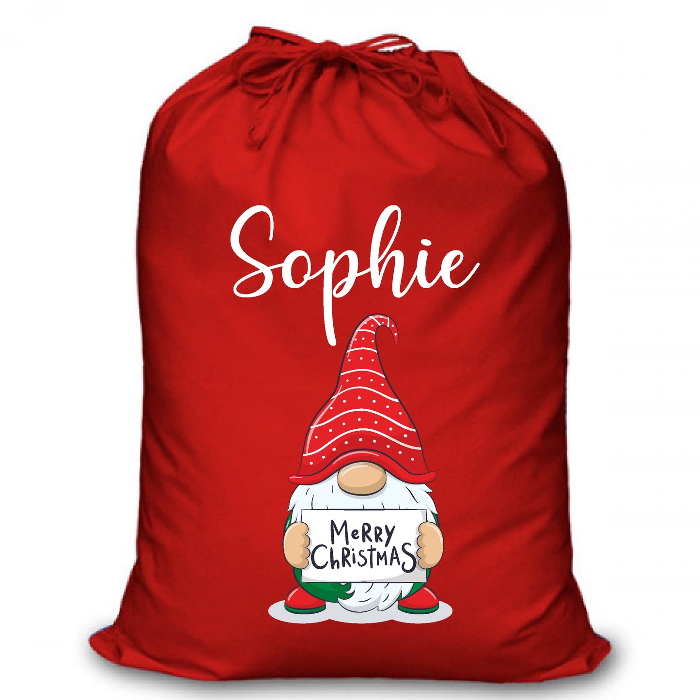 Personalised Red Christmas Santa Sack - Gnome (MCSIGN)