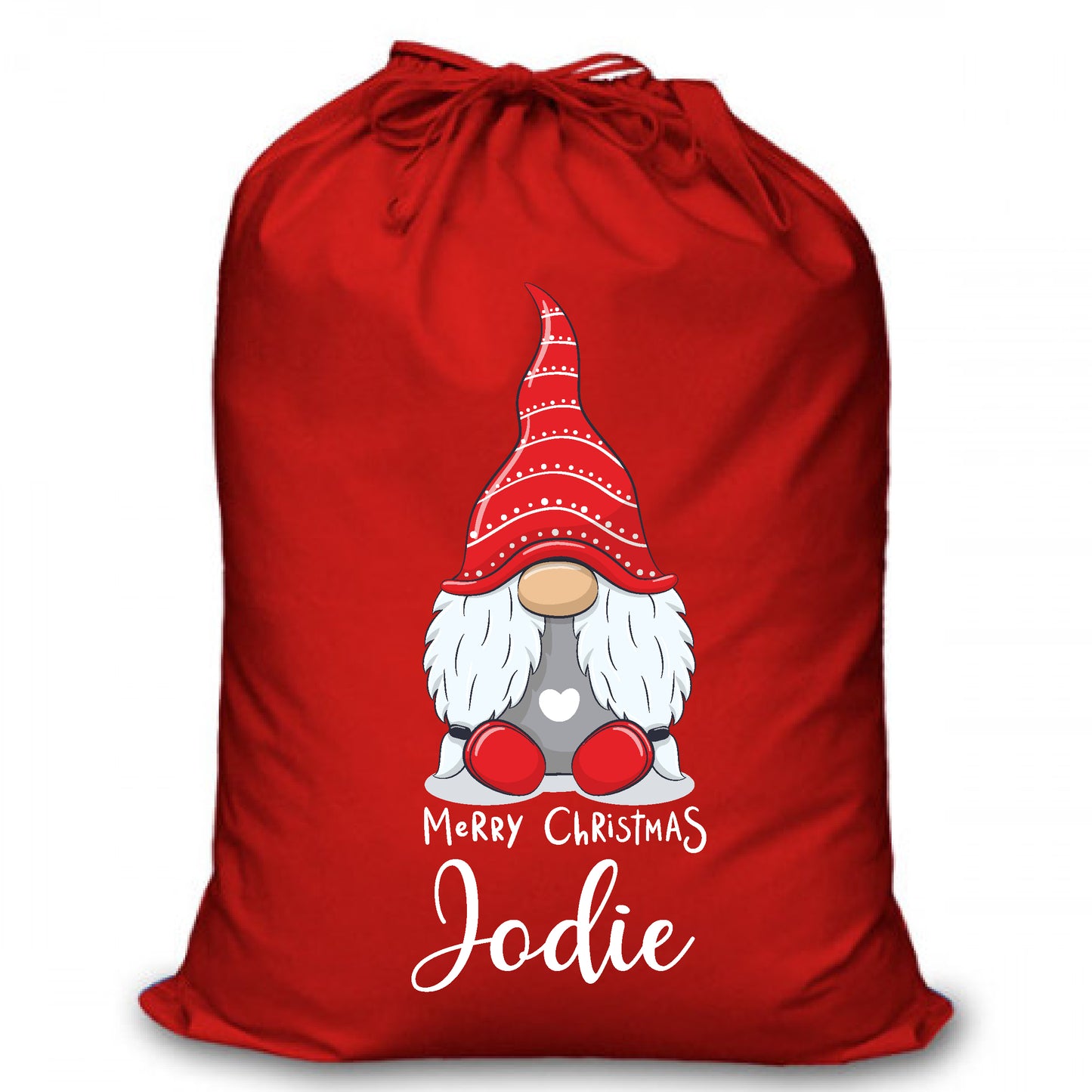 Personalised Red Christmas Santa Sack - Gnome (HeartST)