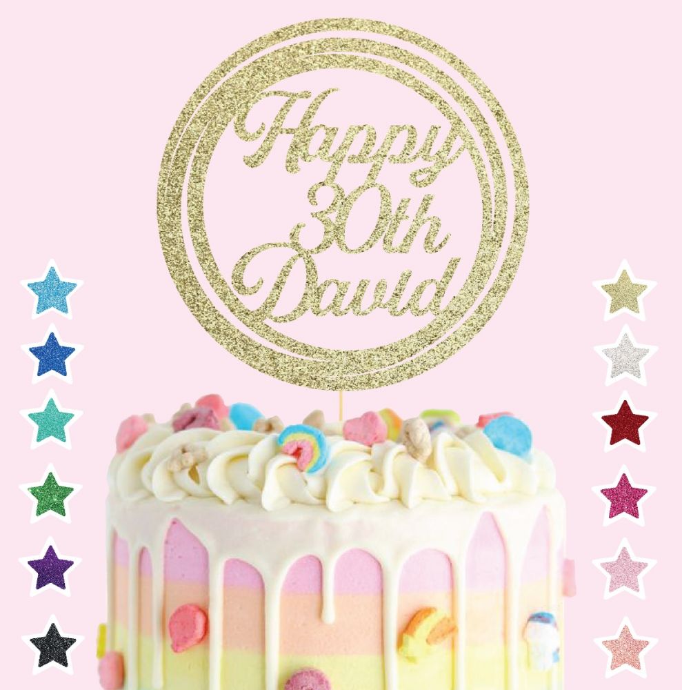 Personalised Happy Birthday Cake Topper Decoration - #HP_Circle02
