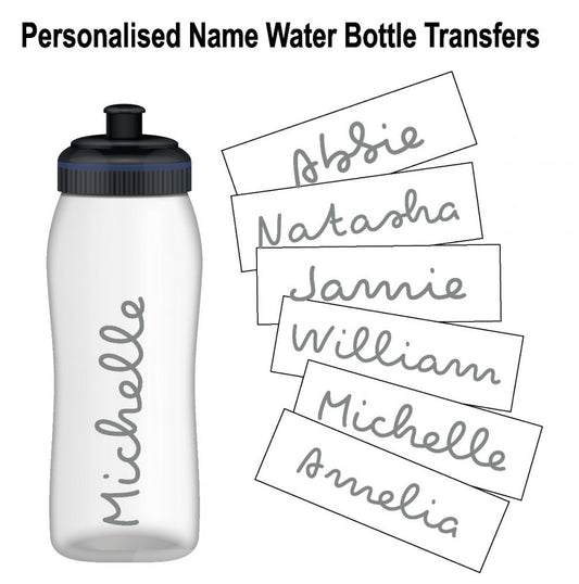 Personalised Name Water Bottle Sticker Transfer (3 Pack) - Grey