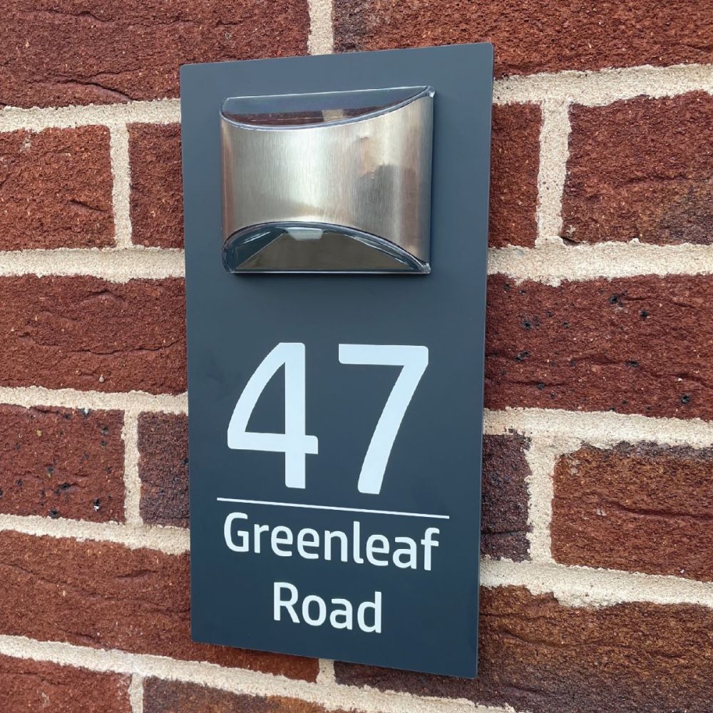Personalised Grey Acrylic Door Sign with Solar Light ( NLG01)