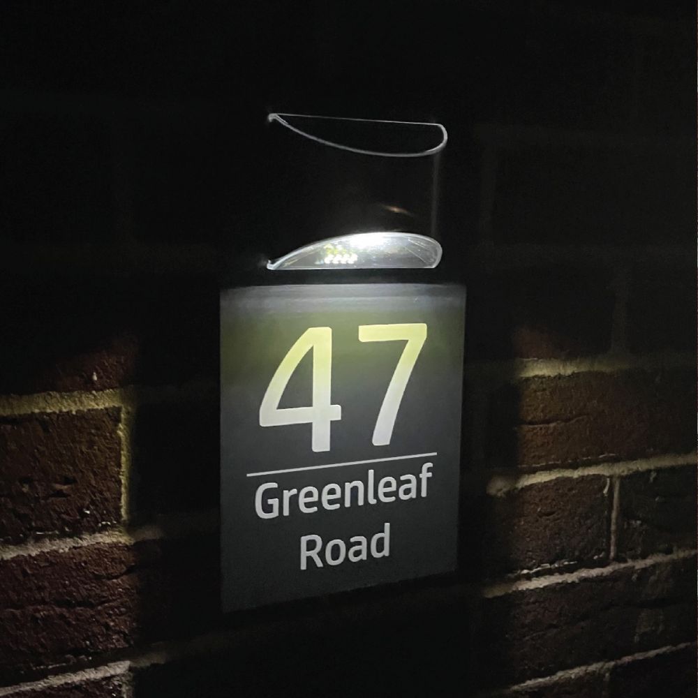 Personalised Grey Acrylic Door Sign with Solar Light ( NLG01)
