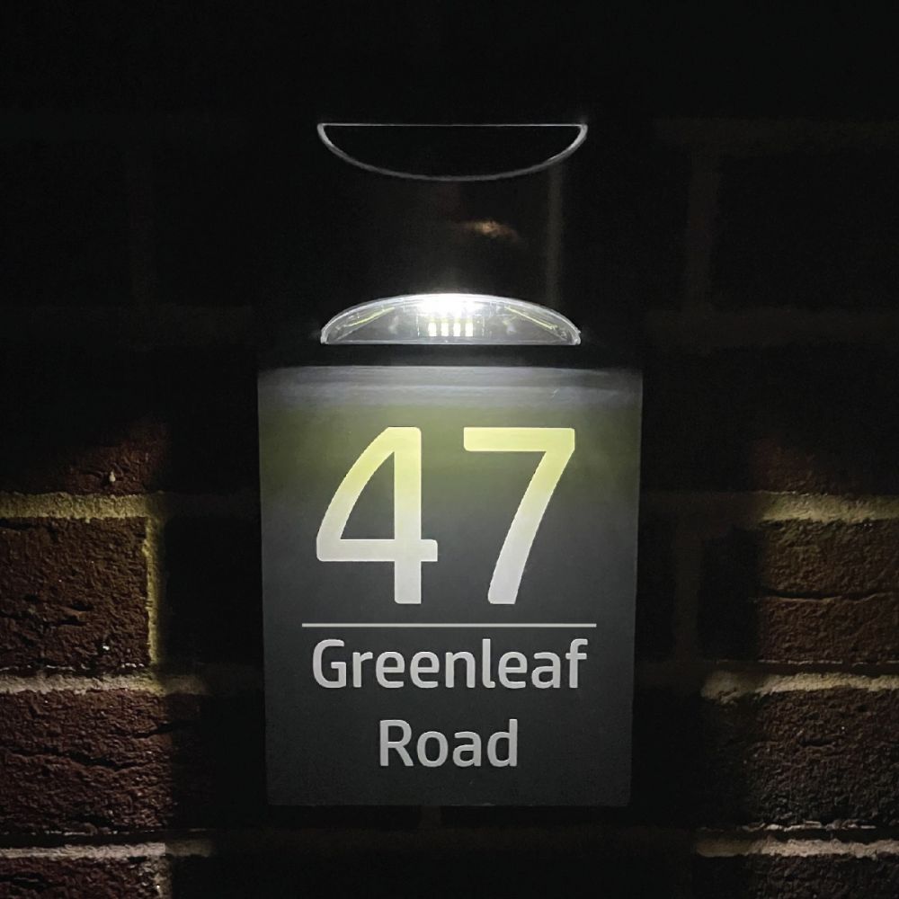 Personalised Grey Acrylic Door Sign with Solar Light ( NLG01)