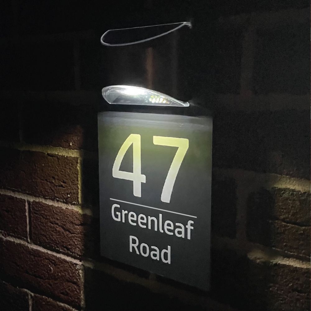 Personalised Grey Acrylic Door Sign with Solar Light ( NLG01)