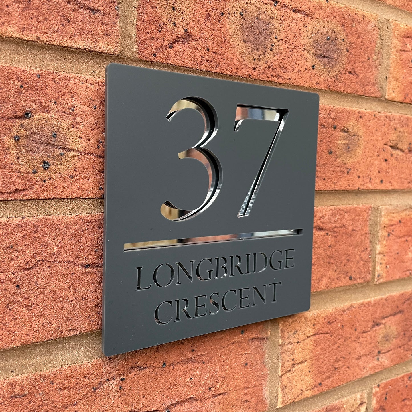 Personalised Door Sign Square Acrylic Laser Cut - Matt Grey & Silver