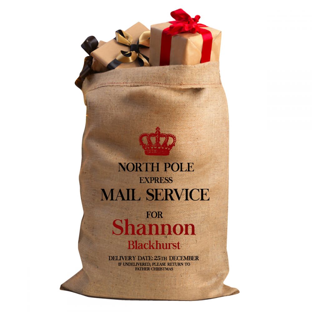 Personalised Christmas Hessian Sack - Crown