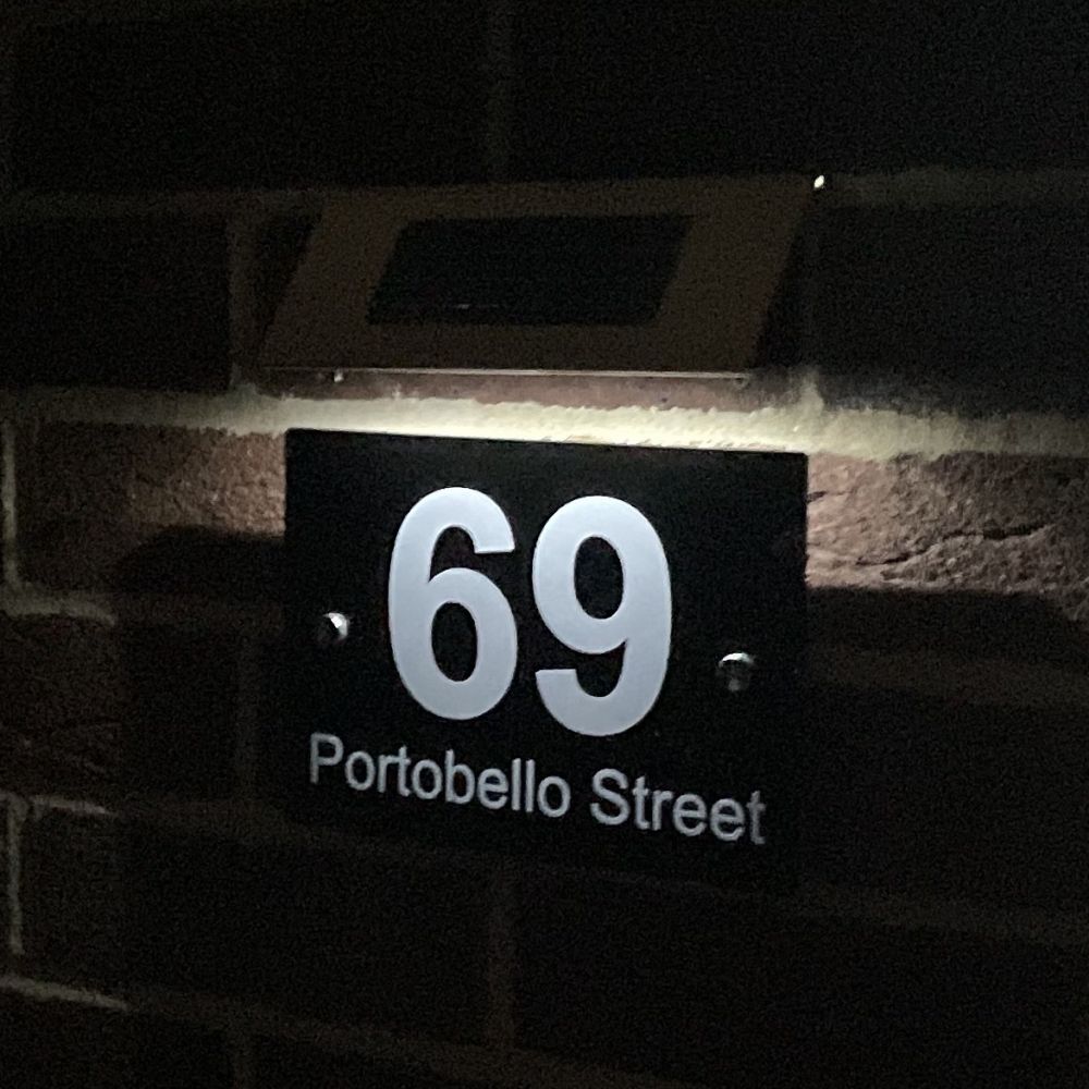 Personalised Black Acrylic Door Sign with Solar Light - Rectangle Shape (AR_FT)