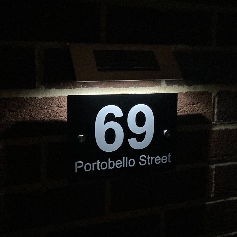 Personalised Black Acrylic Door Sign with Solar Light - Rectangle Shape (AR_FT)
