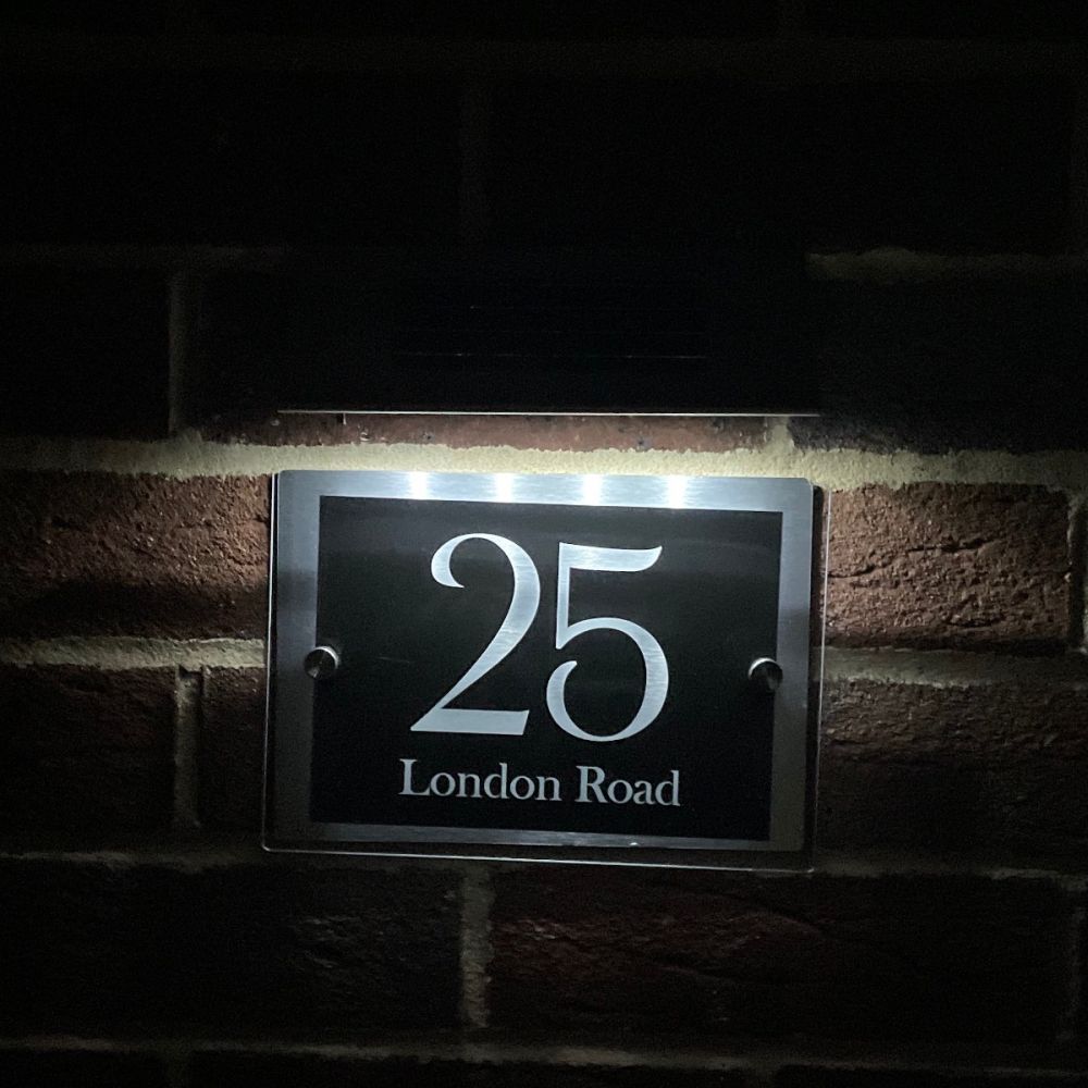 Personalised Acrylic Metal Door Sign with Solar Light (Black_Modern_0035)
