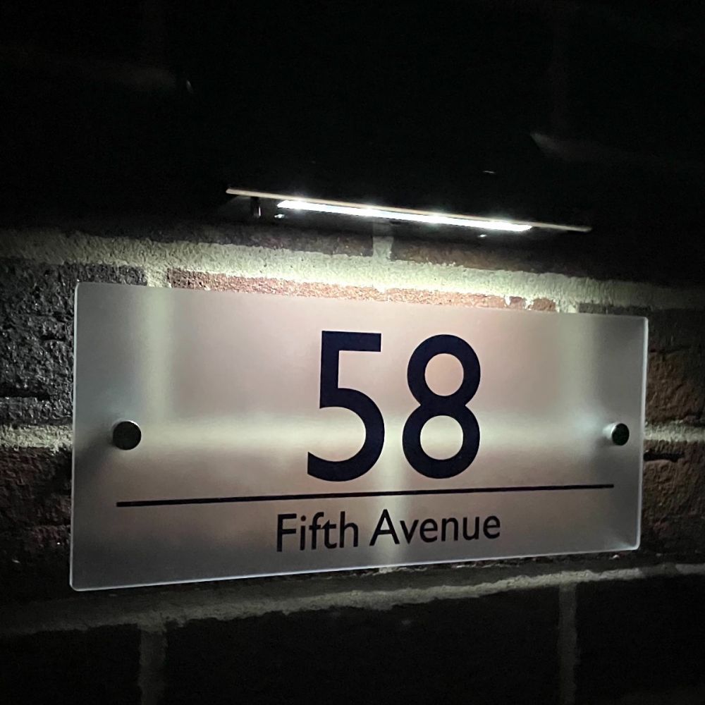 Personalised Premium Rectangular Frosted Effect Door Sign with Solar Light - MDL12#