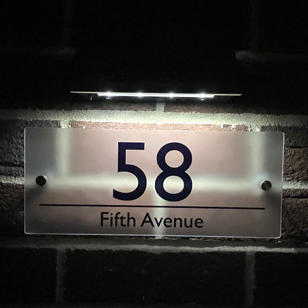 Personalised Premium Rectangular Frosted Effect Door Sign with Solar Light - MDL12#