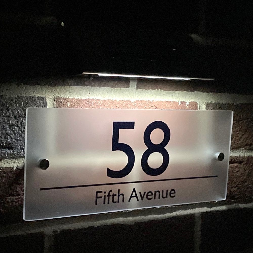 Personalised Premium Rectangular Frosted Effect Door Sign with Solar Light - MDL12#