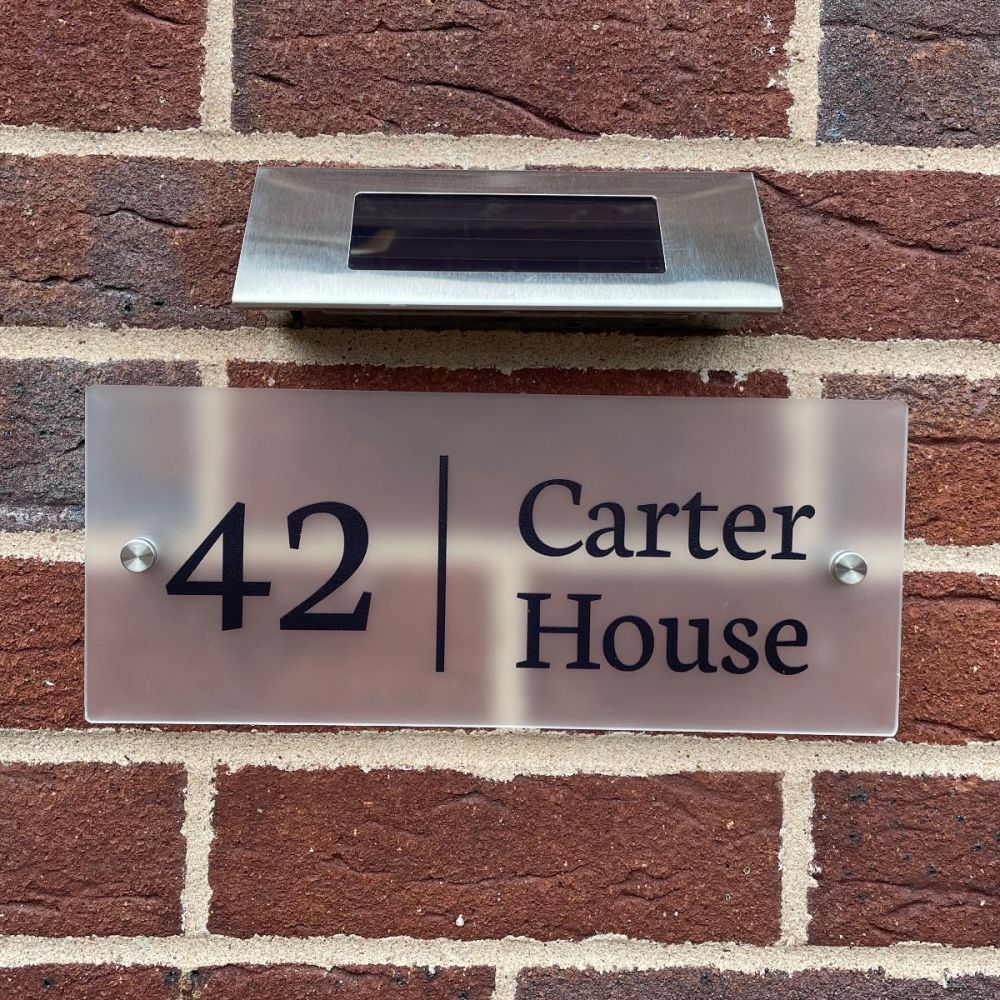Personalised Premium Rectangular Frosted Effect Door Sign with Solar Light - HF01#