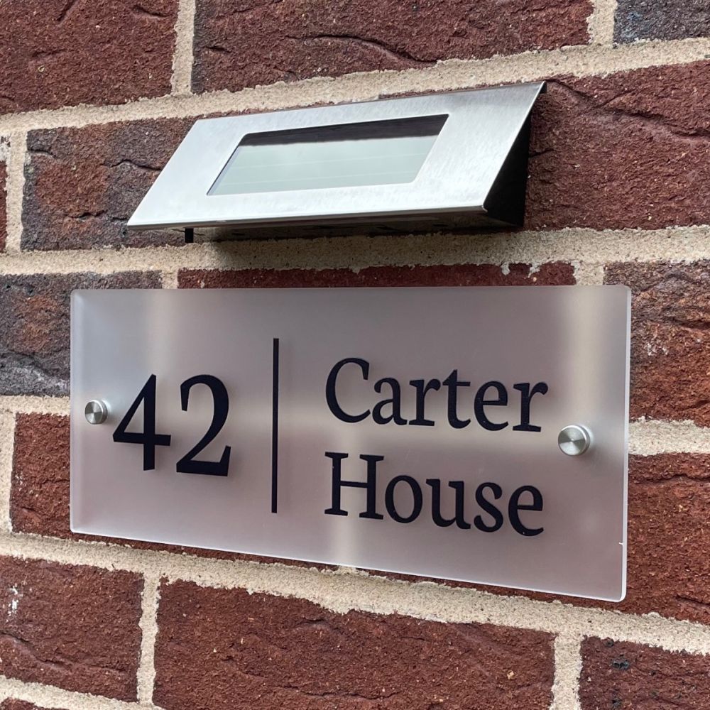 Personalised Premium Rectangular Frosted Effect Door Sign with Solar Light - HF01#