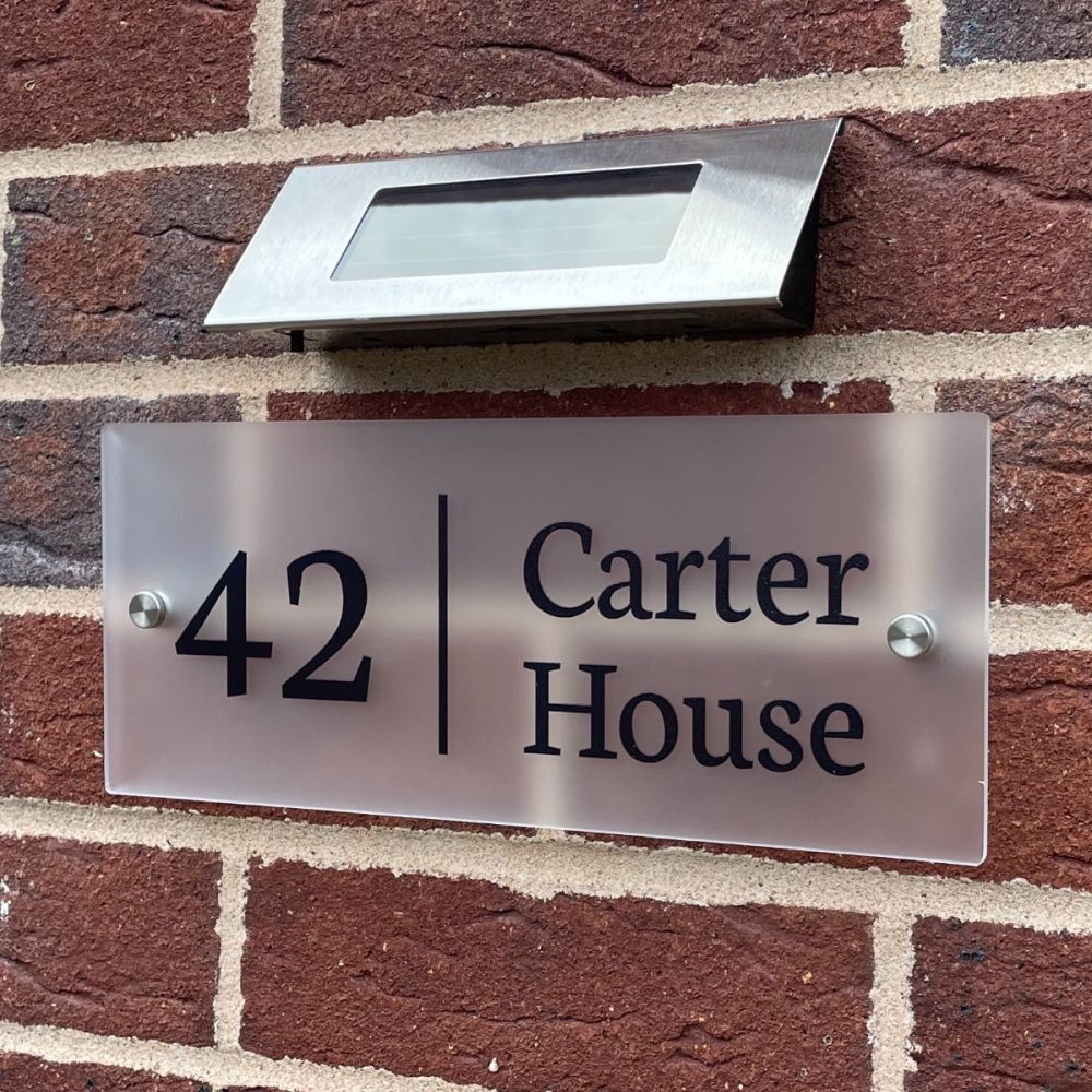 Personalised Premium Rectangular Frosted Effect Door Sign with Solar Light - HF01#