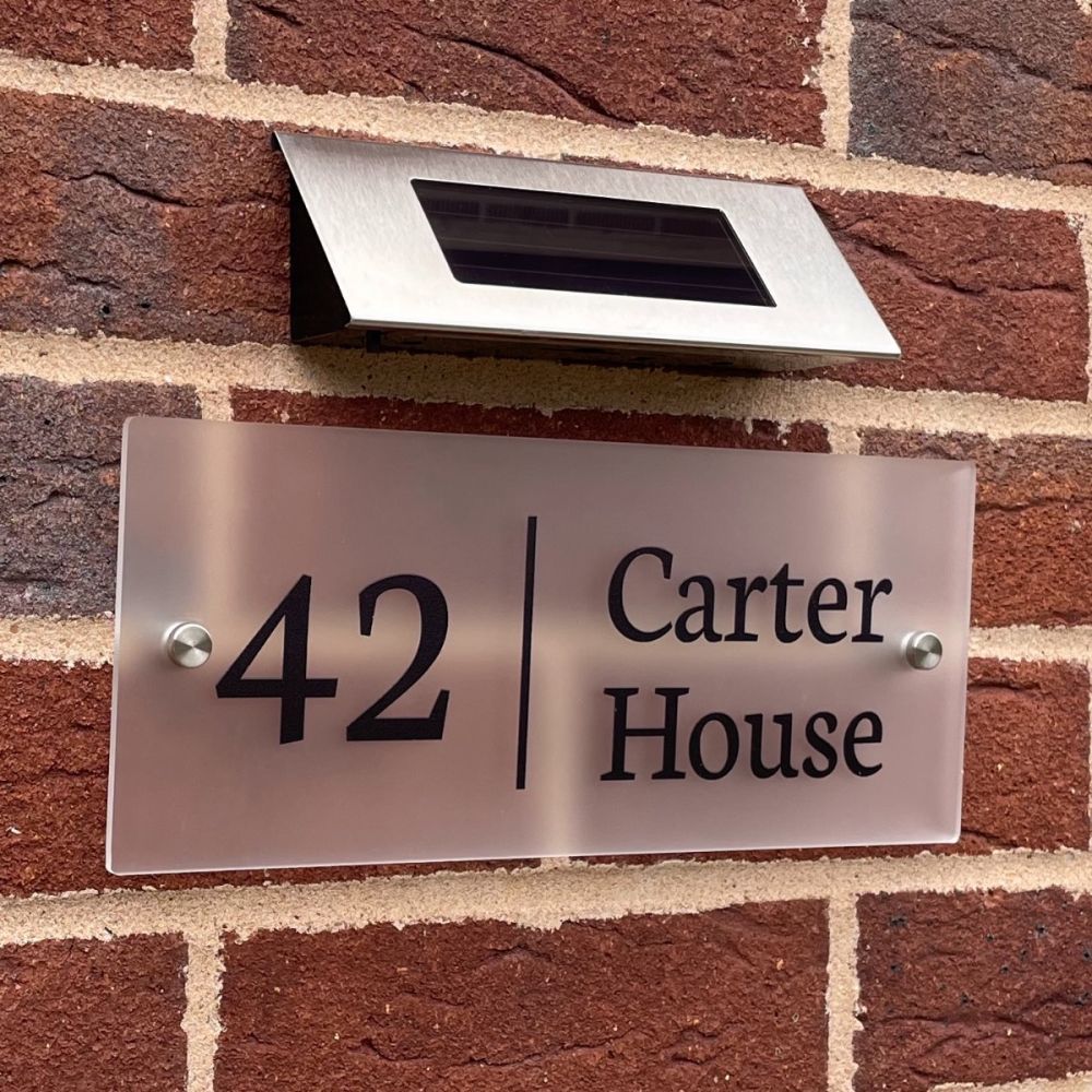 Personalised Premium Rectangular Frosted Effect Door Sign with Solar Light - HF01#