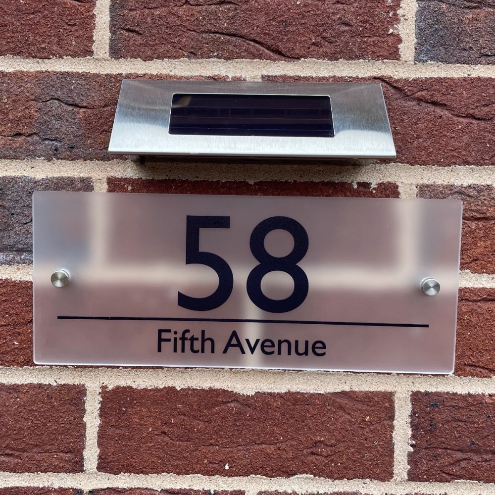 Personalised Premium Rectangular Frosted Effect Door Sign with Solar Light - MDL12#