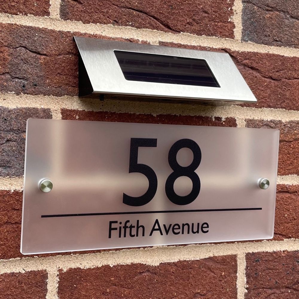 Personalised Premium Rectangular Frosted Effect Door Sign with Solar Light - MDL12#