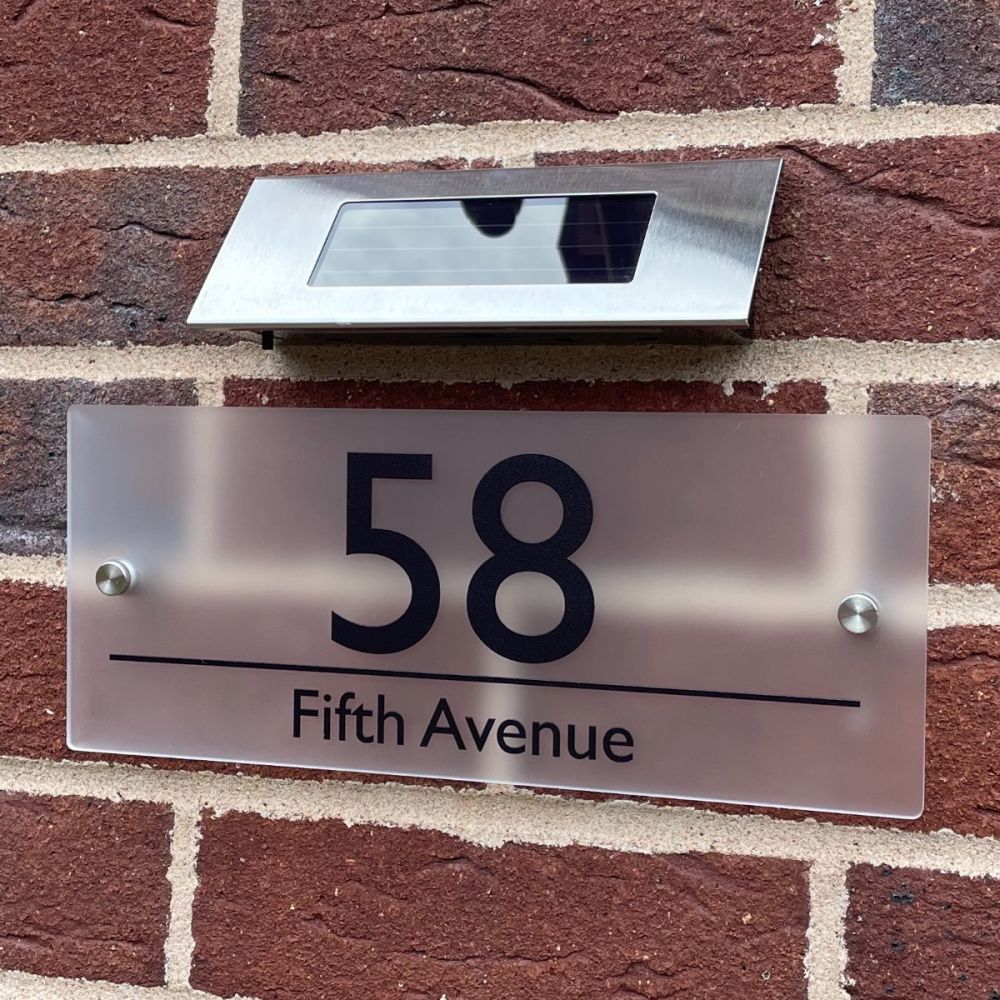 Personalised Premium Rectangular Frosted Effect Door Sign with Solar Light - MDL12#