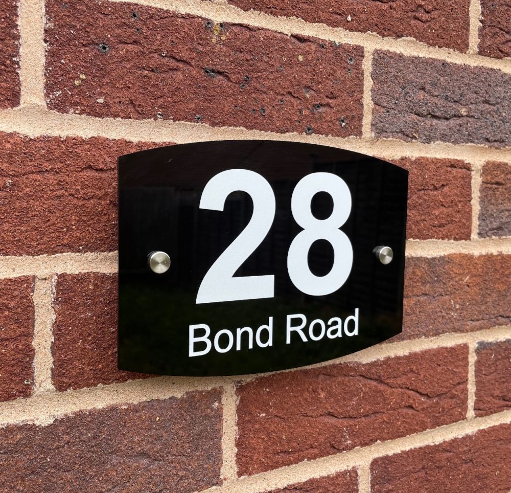 Personalised Black Acrylic Door Sign - Round Curve Shape (AR_FT)