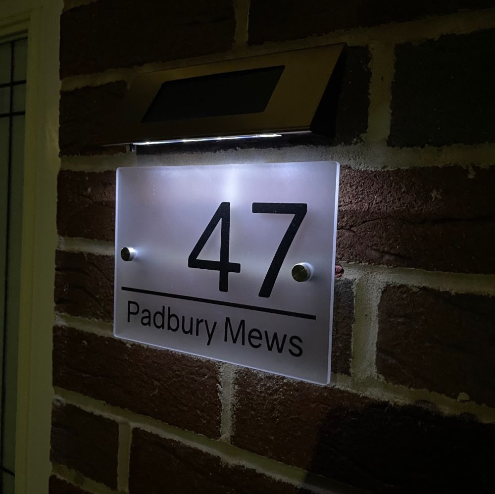 Personalised Premium Frosted Effect Door Sign with Solar Light BLN001