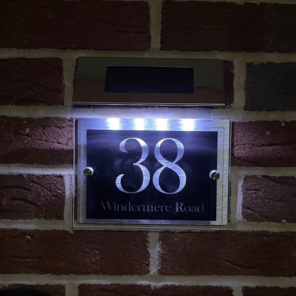 Personalised Acrylic & Metal Door Sign - Modern Black with Solar Light