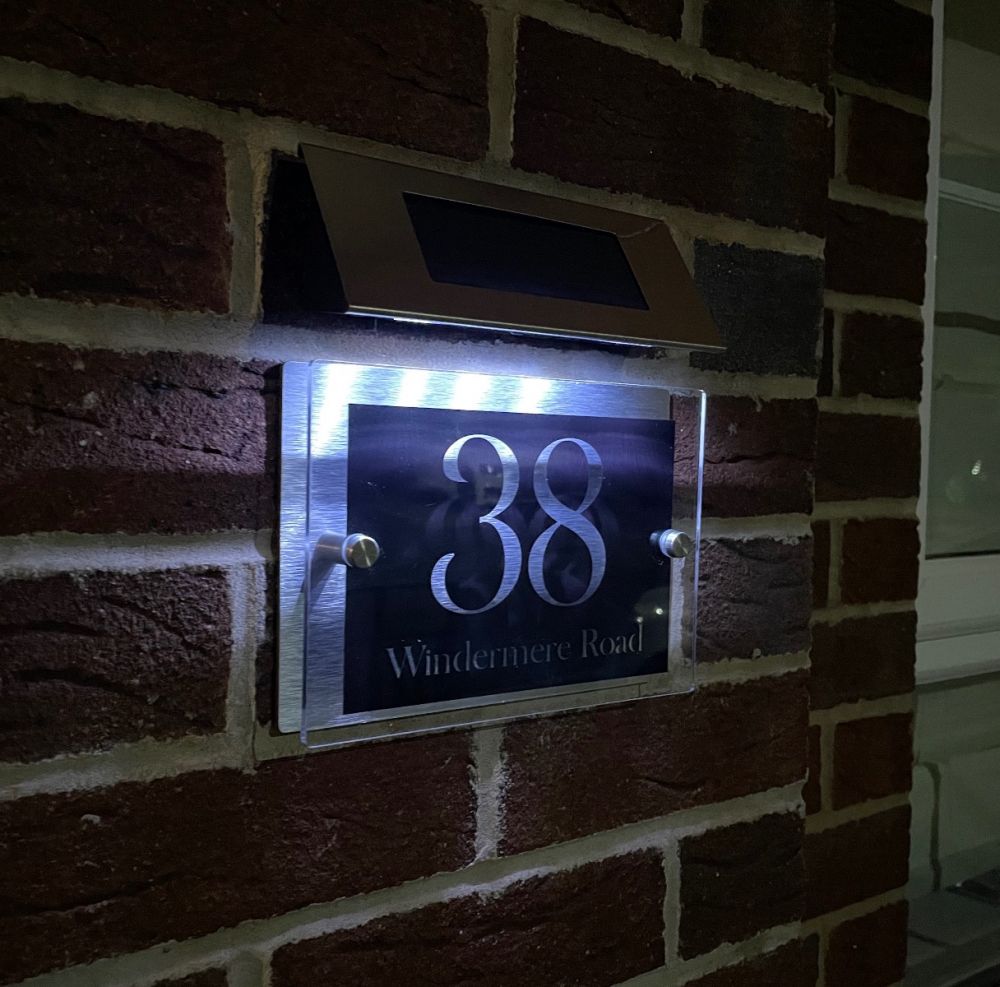 Personalised Acrylic & Metal Door Sign - Modern Black with Solar Light