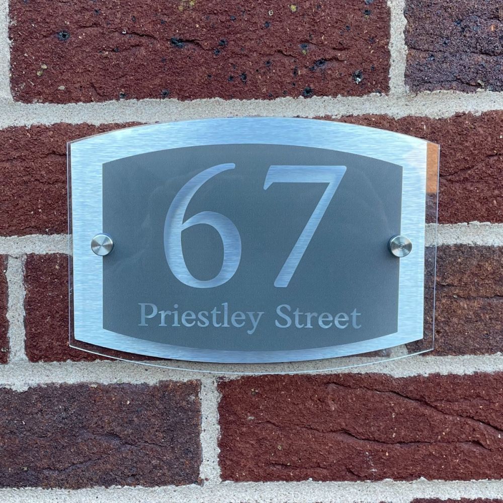 Personalised Curve Metal Acrylic Door Sign - (Grey_Modern_CURVE)