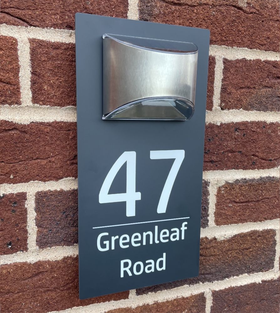 Personalised Grey Acrylic Door Sign with Solar Light ( NLG01)