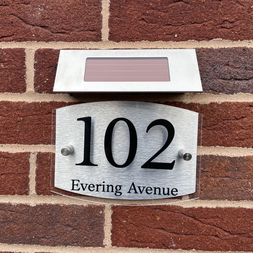 Personalised Curve Metal Acrylic Door Sign with Solar Light (DBCurve_Solar)