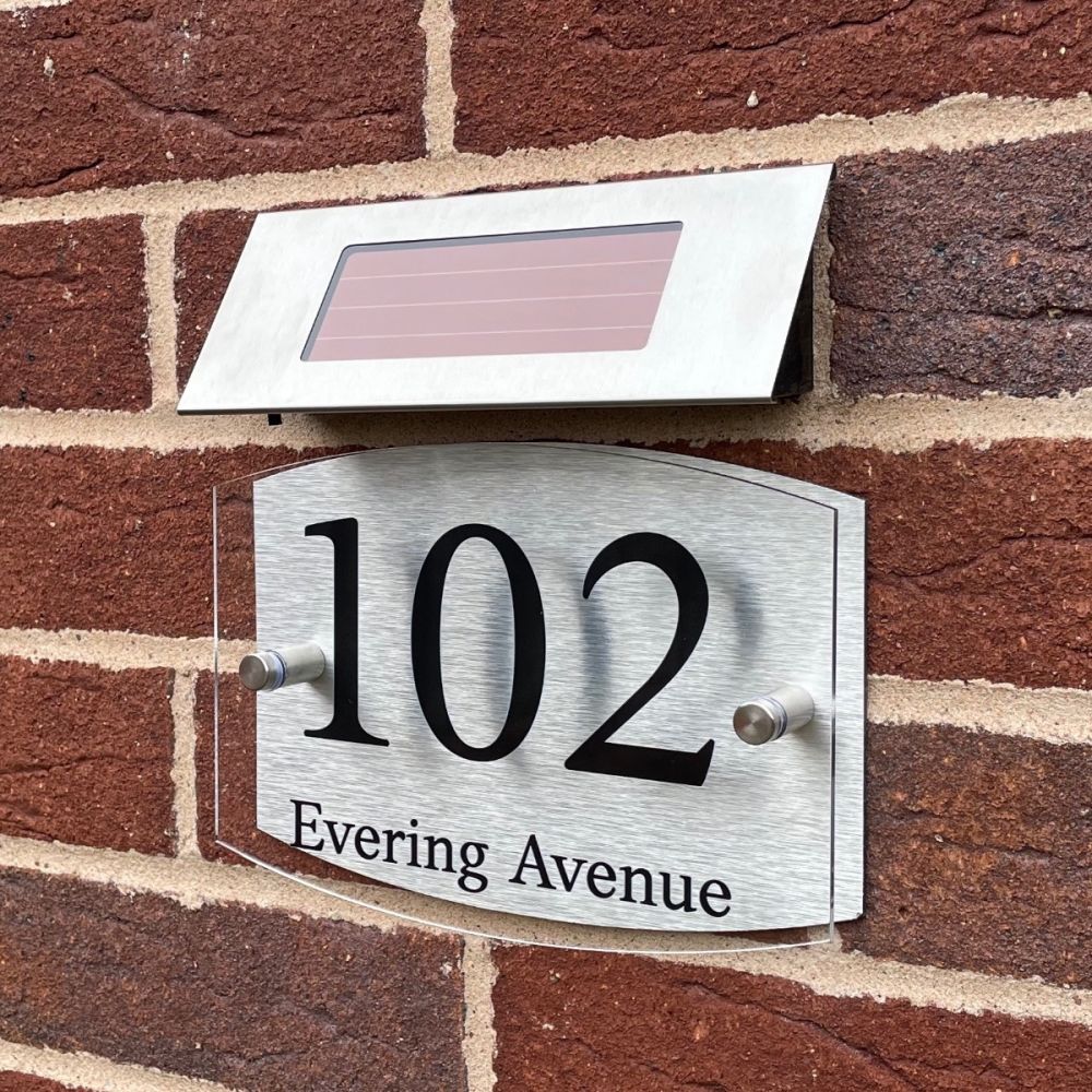 Personalised Curve Metal Acrylic Door Sign with Solar Light (DBCurve_Solar)