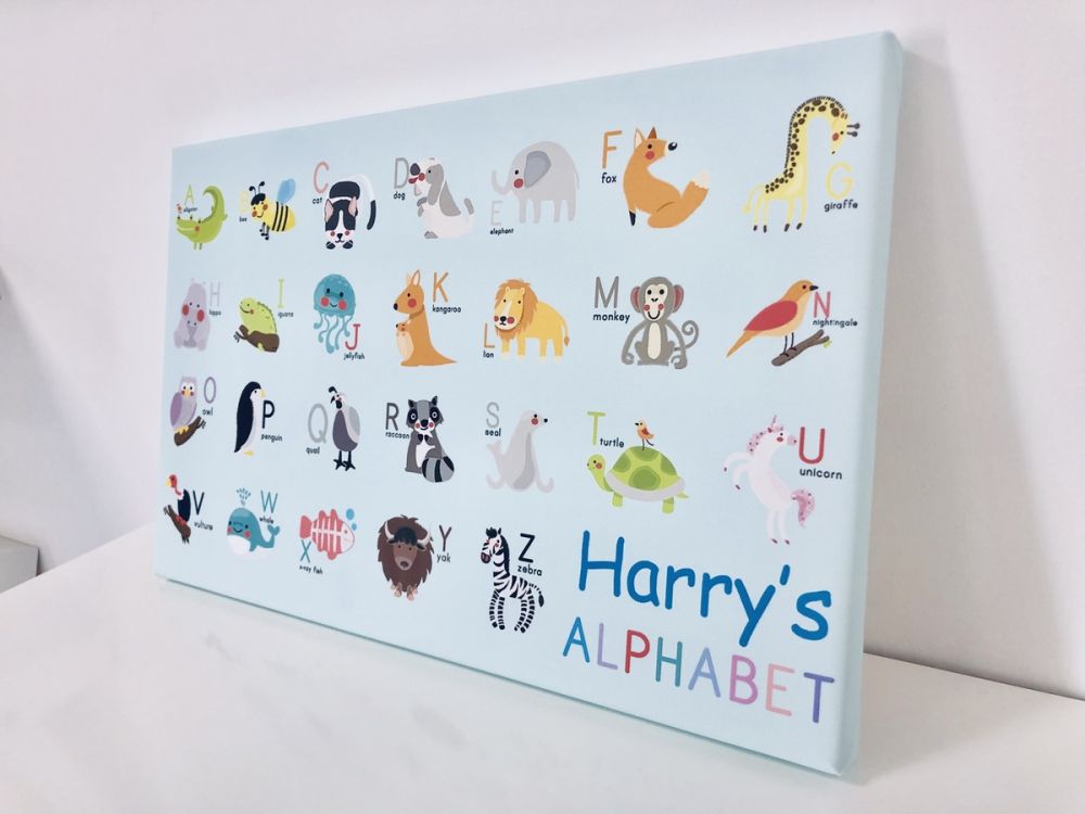 Kids Personalised Alphabet Chart Name Canvas - 16x10 inch