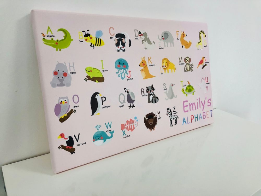 Kids Personalised Alphabet Chart Name Canvas - 16x10 inch