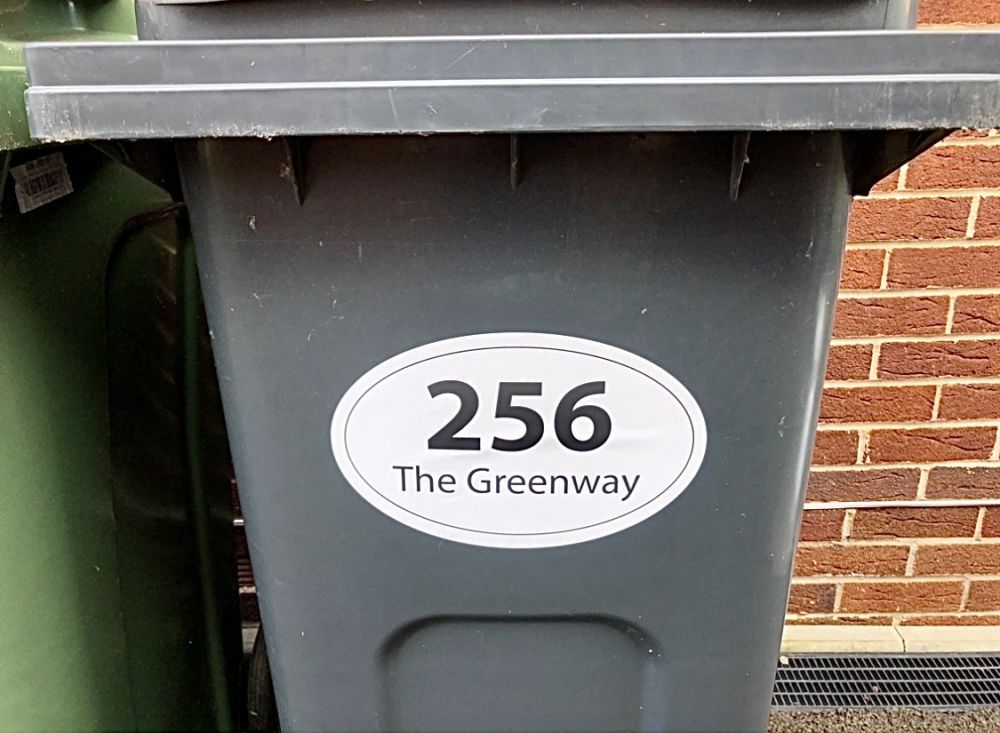 x3 Big Size Personalised Wheelie Bin Stickers (BSOval)
