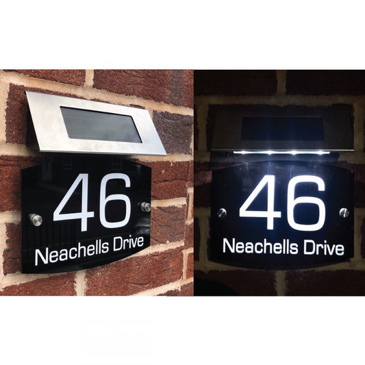 Personalised Acrylic Door Sign - Round Curve Shape (L3) with Solar Light