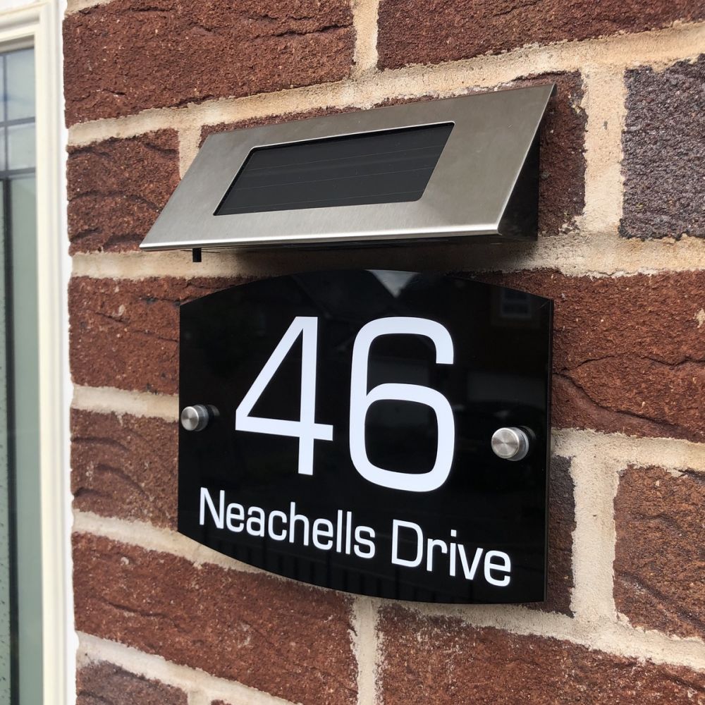 Personalised Acrylic Door Sign - Round Curve Shape (L3) with Solar Light