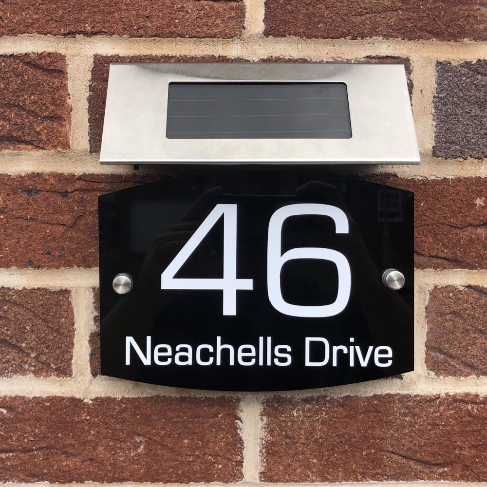 Personalised Acrylic Door Sign - Round Curve Shape (L3) with Solar Light