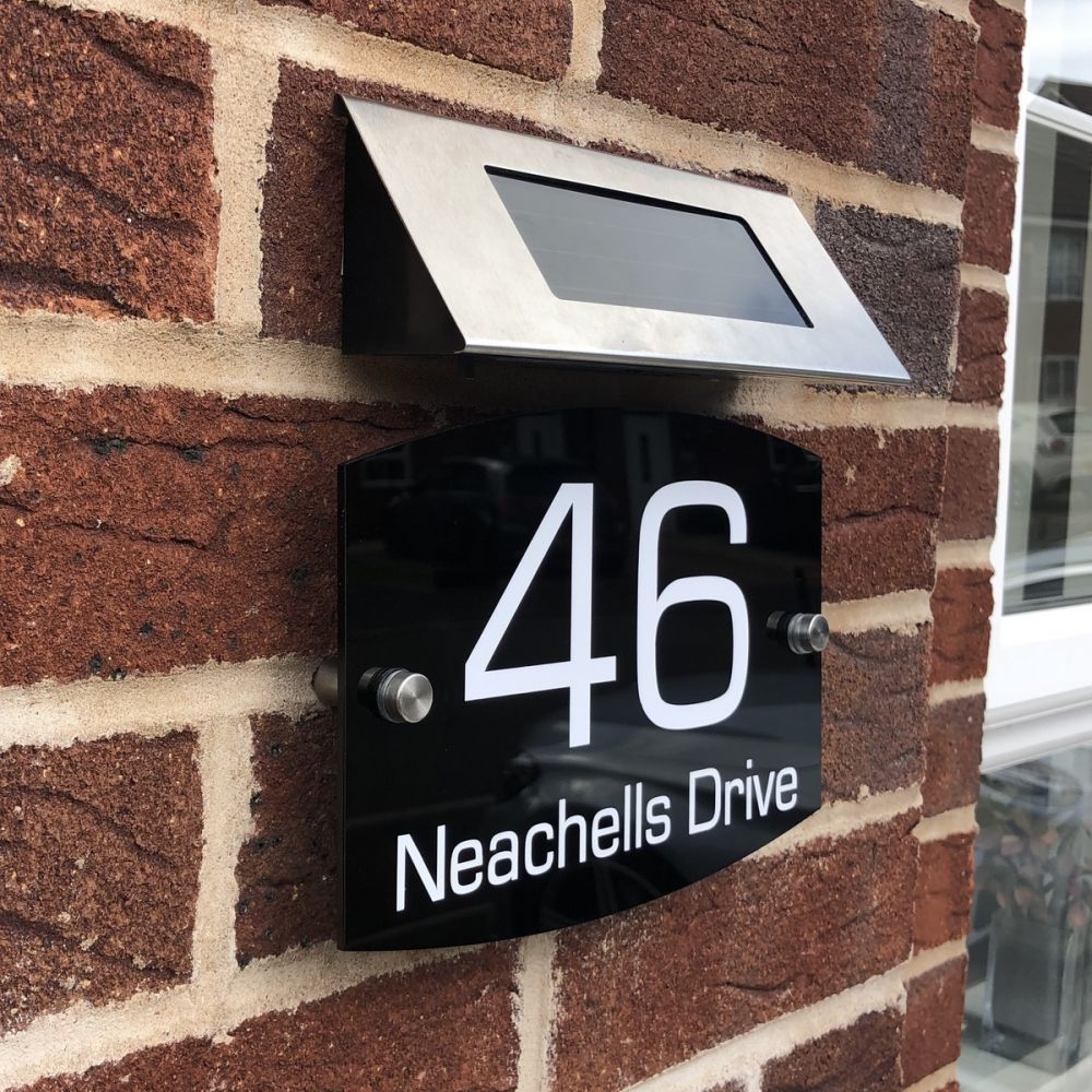 Personalised Acrylic Door Sign - Round Curve Shape (L3) with Solar Light