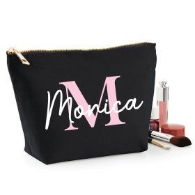 Personalised Name Black Make Up Bag - Baby Pink (ITL#)