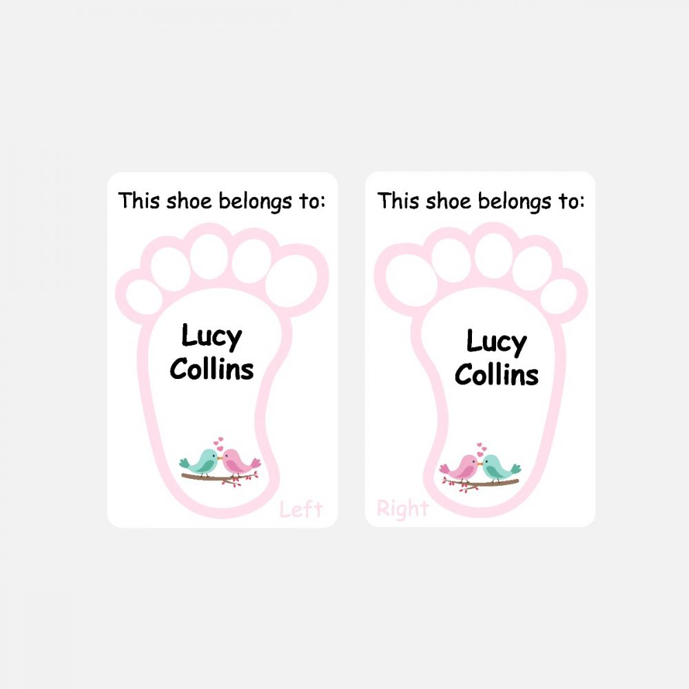 5 Pairs of Personalised Iron-on Name Shoe Labels - Love Birds