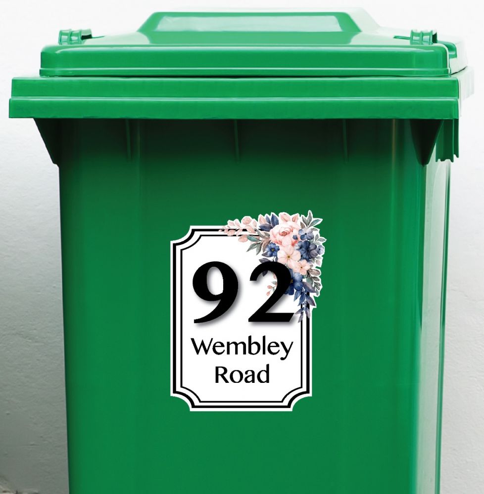 Pack of 4 - Personalised Wheelie Bin Stickers (Rect_BFloral_78)