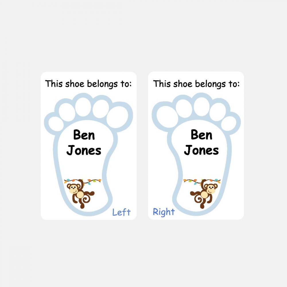5 Pairs of Personalised Iron-on Name Shoe Labels - Monkey